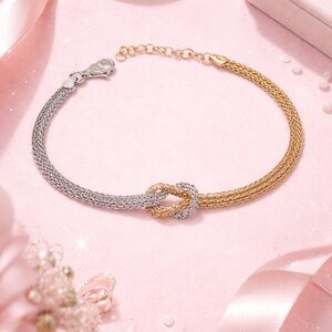 Elara Knot Two Tone Bracelet , Gold & Sterling Silver Minimalist Bracelet
